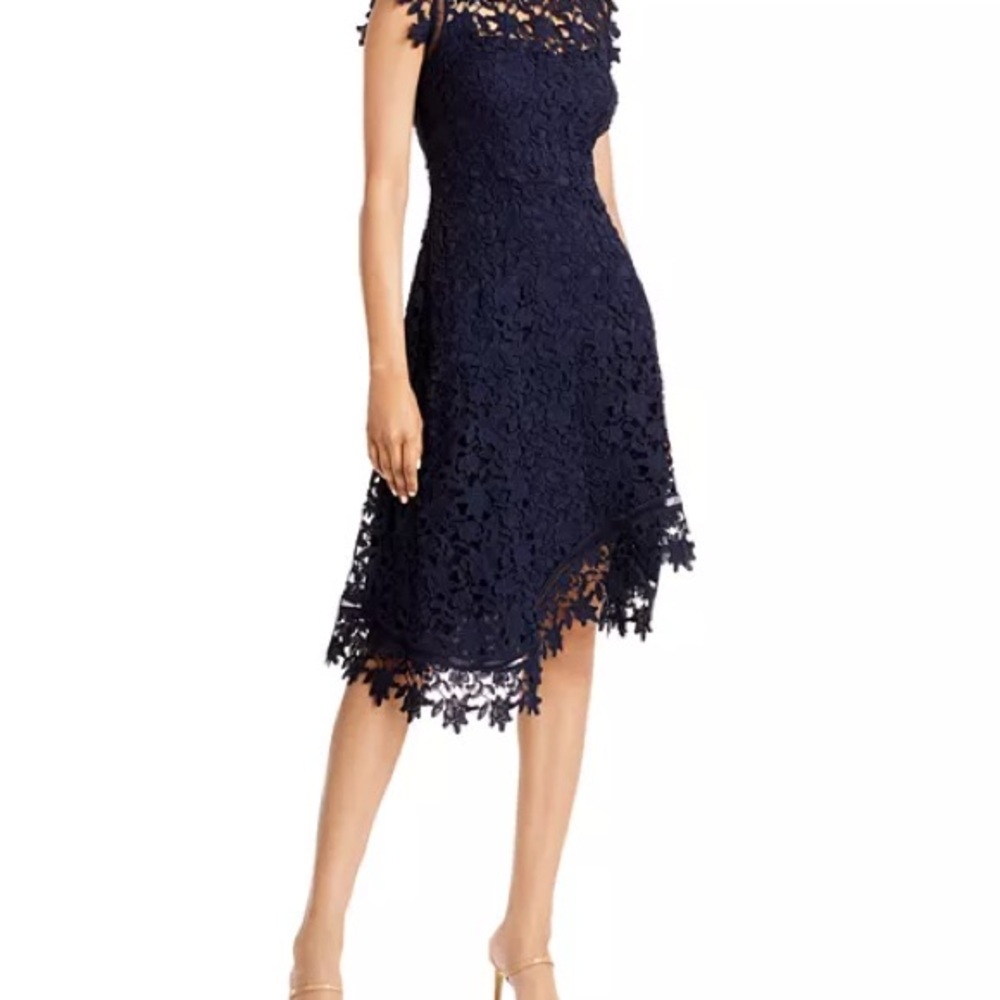 Eliza J Asymmetric Navy Lace Dress